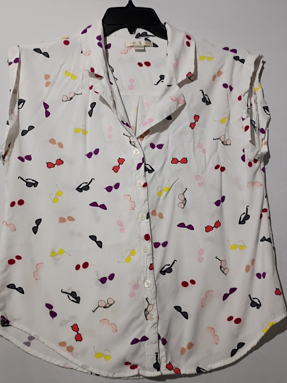 cooper & ella White Button-Down Shirt with Multicolored Sunglasses Print